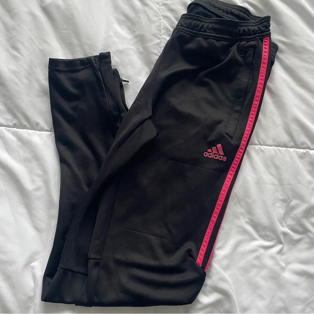 Adidas Track Pants Black with Pink Stripes